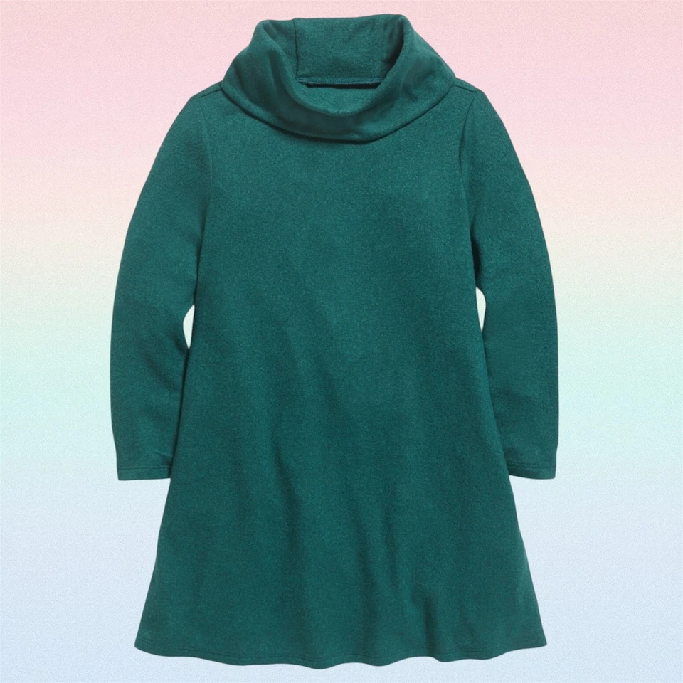 Antiguo Vestido Columpio Azul Marino Niñas Pequeñas Tejido de Felpa Capucha Cuello Verde Talla 3T Foto 1 de 1