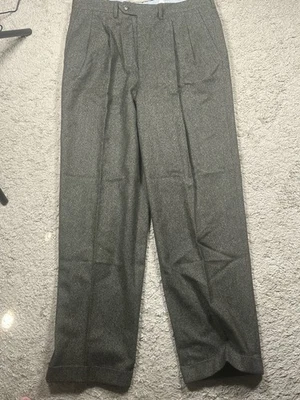 Pantalones de vestir para hombre Luciano Barbera hechos en Italia 100 % lana verde/marrón Foto 1 de 4