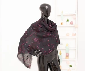 Day Birger Et Mikkelsen Blumenschal grün/lila Tuch eckig Halstuch 100% Wolle - Bild 1 von 11