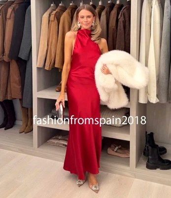 ZARA NUEVO VESTIDO HALTER LARGO SATINADO MUJER ROJO OSCURO XS-XXL 9899/332/641 Foto 1 de 4