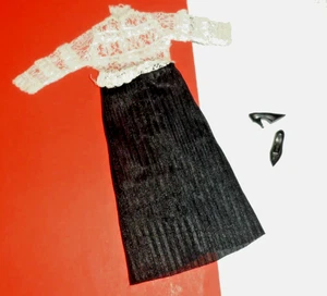 WHITE LACE BLACK GOWN DRESS MADDIE PETRA SHILLMAN CLONE BARBIE clothes 1970S - Picture 1 of 3
