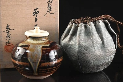 T1698: XF Japan Takatori-ware TEA CADDY com tampa de alta classe, automático com caixa assinada - Imagem 1 de 4