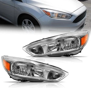 Ford Focus S/SE/ST 2015-2018 Headlights Assembly OE Style Halogen Chrome Amber - Picture 1 of 7