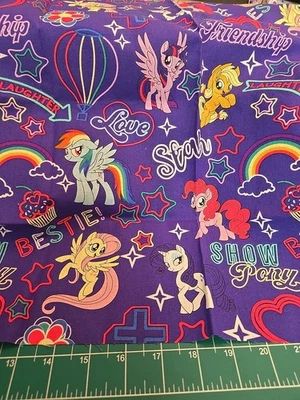 My Little Pony Purple Pinkie Rarity Rainbow Fabric 18x21" Fat Quarter Apple Jack - Image 1 of 4