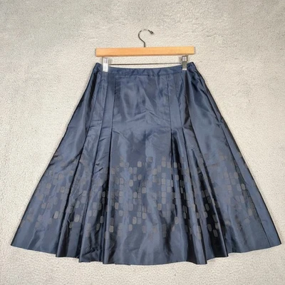 Rene Lezard 女式 38 海军蓝几何内衬喇叭 A 字鸡尾酒会 — 第 1/4 张图片