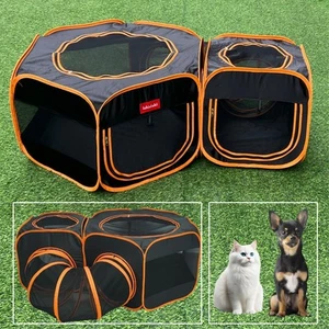 Portable Cat Playpen 2-Room with Tunnel, 3-in-1 Pop-up Cat Dog Crate Play Enc... - Picture 1 of 8