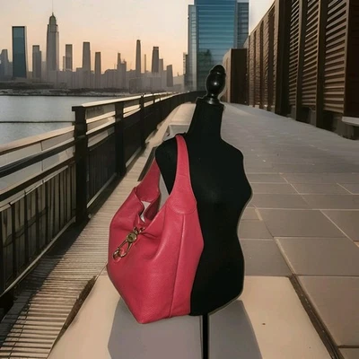 Bolso Hobo Bolso Cartera Dooney & Bourke Lucca Cuero Rojo Logo Bloqueo 15x12x5 *ver Todas las Fotos Foto 1 de 4