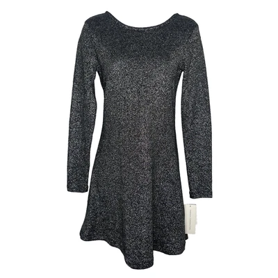 French Connection Long Sleeve Mini Sweater Dress Size 6 Black Silver Metallic - Image 1 of 4
