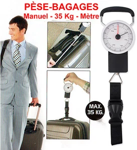PESON PESE BAGAGES VALISE MANUEL avec MÈTRE jusqu'à 35 Kg Voyage avion aéroport - Foto 1 di 1