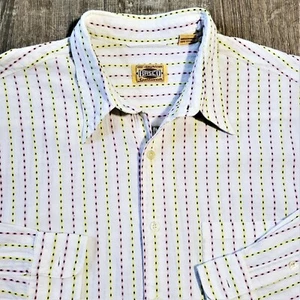 Vintage 80s 90s Basco Sportswear Button Up Shirt Vtg Barneys NY Atomic Stripe XL - Picture 1 of 9