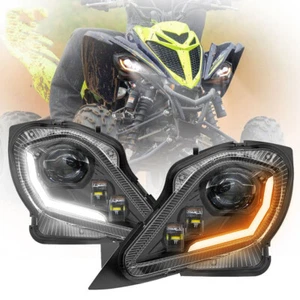 Pair LED Headlights DRL For Yamaha Raptor 250 350 700 with Turn Signal Lights - Picture 1 of 10