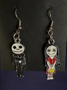 Jack & Sally Earrings Enamel on Silver Tone French Wire Dangles - Picture 1 of 1