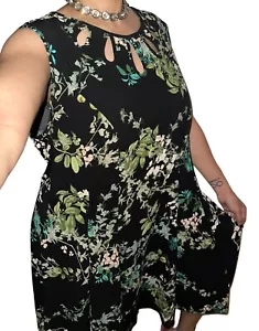 Gabby Skye NEW Women 14 Black Green Floral Art Print Cut Out Key Hole Zip Dress - Picture 1 of 5