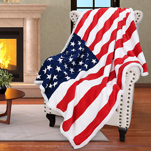 Patriotic US Flag Blanket, American National Flag Throws, Sherpa Fleece Reversib