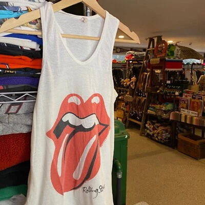 1980s Vintage THE ROLLING STONES Tank Top White XS Rock Band Sleeveless Tee 1989 - Image 1 of 4