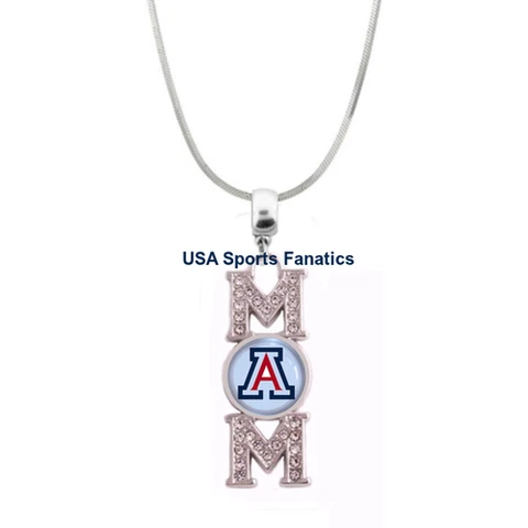 Arizona Wildcats MOM Necklace With Rhinestones On A 925 SS Snake Chain Cover