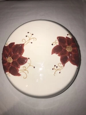 New White Red Flower Poinsettia Heavy Duty Ceramic Pedestal Cake Stand - Image 1 of 4