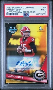 2023 Bowman University Chrome Autographs #44 Carson Beck Yellow /75 PSA 9 - Picture 1 of 2