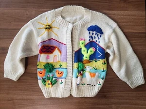 Handmade Knit Kids jacket House Cactus Llama Landscape - Picture 1 of 6