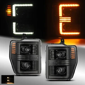 08-10 F250/F350/F450 Super Duty (4th Gen Look) Projector Headlights Alpha Black - Picture 1 of 9