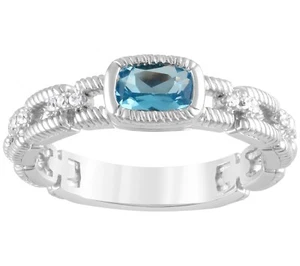 Judith Ripka Sterling Silver CZ & Textured Blue Topaz Gemstone Ring for Women - Picture 1 of 6