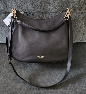 NWT'S KATE SPADE BLACK LEATHER MESSENGER CROSSBODY PURSE - Picture 1 of 16