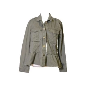 Democracy Olive Green Peplum Jacket,Snap Button Down W Pockets,Raw Hem SZ M - Picture 1 of 11