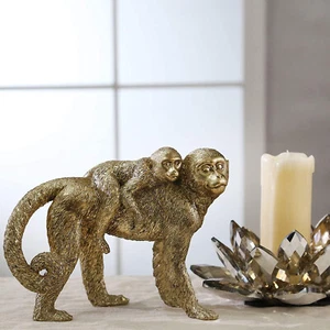 Sagebrook Home 14701-02 Resin 6 1/2" Monkey Mother W/Baby,Gold - Picture 1 of 6