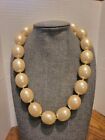 Vintage Faux Pearl Necklace Chunky Choker Large Heavy Beads Iridescent Cream 17"