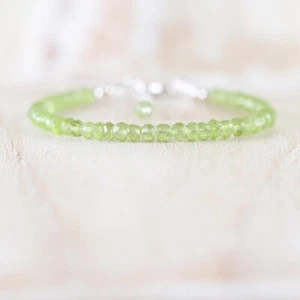 Bracciali Rondelle Sfaccettate Verde Peridoto Pietra Preziosa Perline Pietra Nascita Agosto 6-8'' - Foto 1 di 16