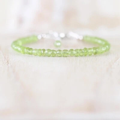 Grüner Peridot facettierte Rondelle Edelstein Perlen August Geburtsstein Armb... - Bild 1 von 4