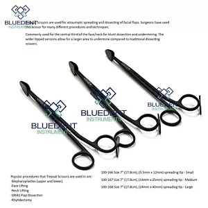 Trepsat Facial Flap dissector scissors set of 3pcs,10mm,15mm,20mm length Black - Picture 1 of 3