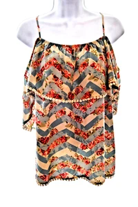 Women's Blouse by No Boundaries Size Large (12-14) Pink and Yellow Palm Tree - Picture 1 of 24