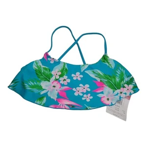 Kanu Surf Bikini Top Girls 14 Blue Pink Alanis Tropical Hawaiian Hibiscus Swim - Picture 1 of 9