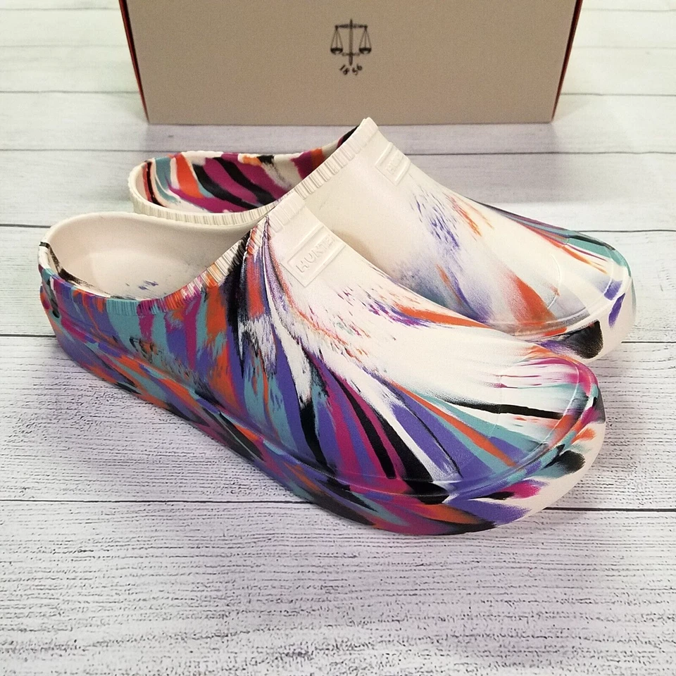 NWB Hunter In Out Bloom Algae White Marble Foam Clogs size UK10/US12/EU44