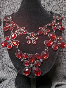 Vintage Red And Black Metal Rhinestones Statement Necklace - Picture 1 of 9