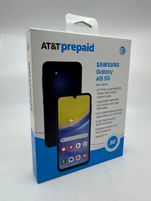 New/Sealed - AT&T Samsung Galaxy A15 5G, 64GB, Blue Black - Prepaid Smartphone - Image 1 of 4