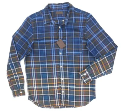 NEW $495 ALTEA BLUE/BROWN HYDE PLAID WOVEN BUTTON DOWN SHIRT SIZE M - Image 1 of 3