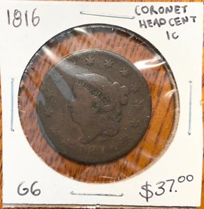 1816 United States Coronet Head Cent 1c - Picture 1 of 4