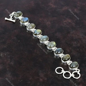 Birthday Gift For Her Natural Labradorite Chain Adjustable Bracelet 925 Silver - Picture 1 of 10