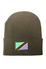 Tanzania Country Flag Rectangle Patch Toque Hat.. Black, Blue, Pink