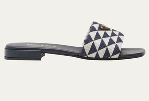 PRADA Navy Triangolo Flat Slide Sandal /Shoes Size 38/US 8 - Picture 1 of 13
