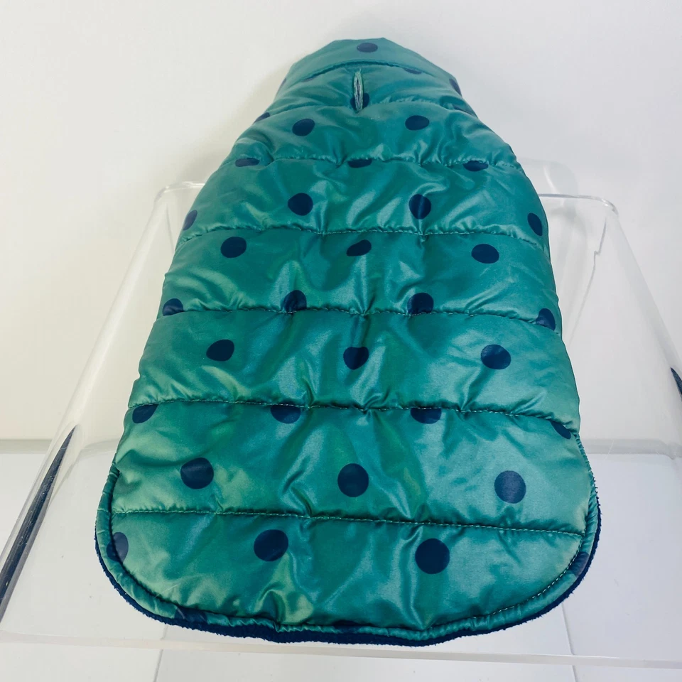 Top Paw Green & Navy Blue Polka-dot Puffer Dog Coat Jacket Vest Winter Small - Image 1 of 4