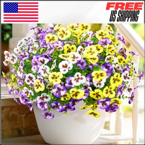 Realistic Fake Artificial Flowers 8 Bundles for Outdoors, Silk Pansy, Faux Plant - Picture 1 of 12