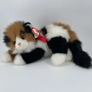 1995 TY Classic Plush Calico Cat Maggie Laying Down 15" Stuffed Toy Red Bow Tags - Picture 1 of 15