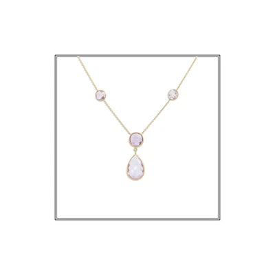 Juego de collar gota de rocío a cuadros amatista rosa en oro amarillo de 14 k Foto 1 de 3