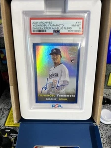 2024 Topps Archives Yoshinobu Yamamoto Fan Favorites Premium Auto Blue /25 PSA 8 - Picture 1 of 11