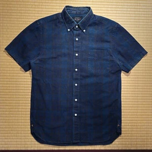 Camicia Oxford BEAMS Plus Made in Japan stampa tartan S/S blu navy taglia small - Foto 1 di 9
