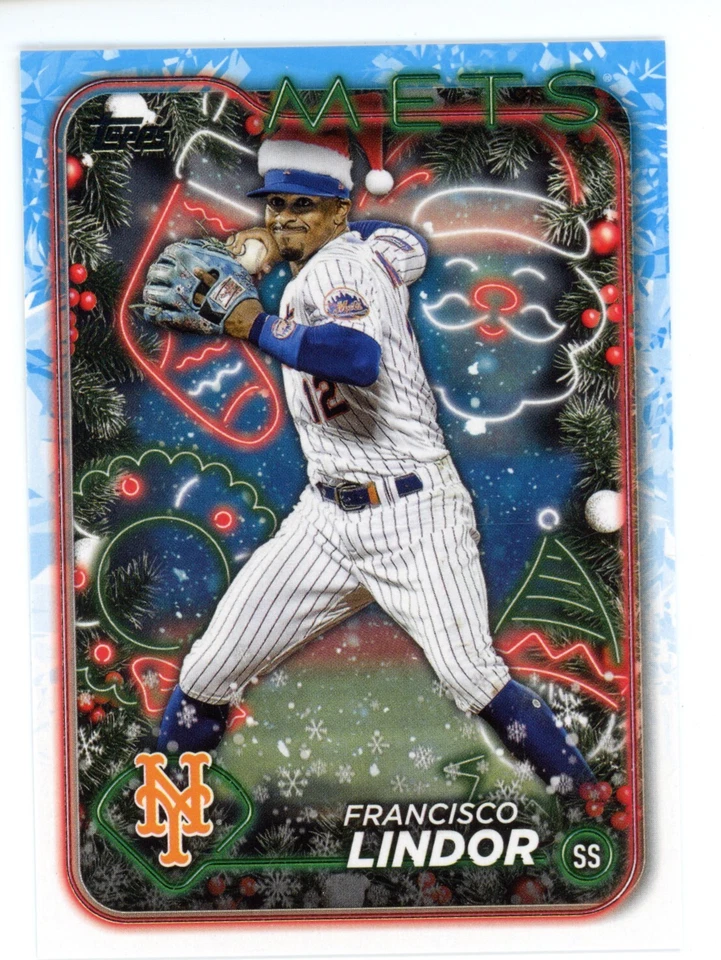 2024 TOPPS HOLIDAY FRANCISCO LINDOR SP  IMAGE VARIATION SANTA HAT METS - Image 1 of 1