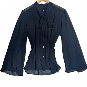 Blusa Banana Republic Talla L Negra Transparente Secretaria Coño Lazo Manga Acampanada Vampiro - Imagen 1 de 9